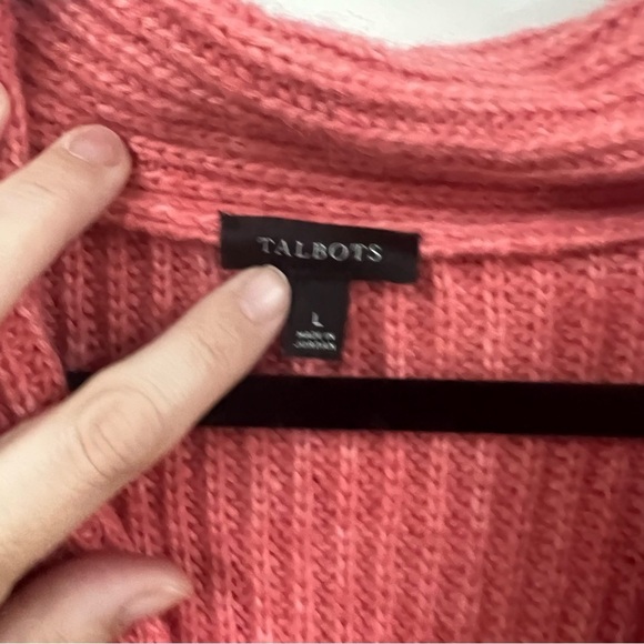 Talbots Shawl Collar Shaker Stitch Coral Sweater - Picture 7 of 11